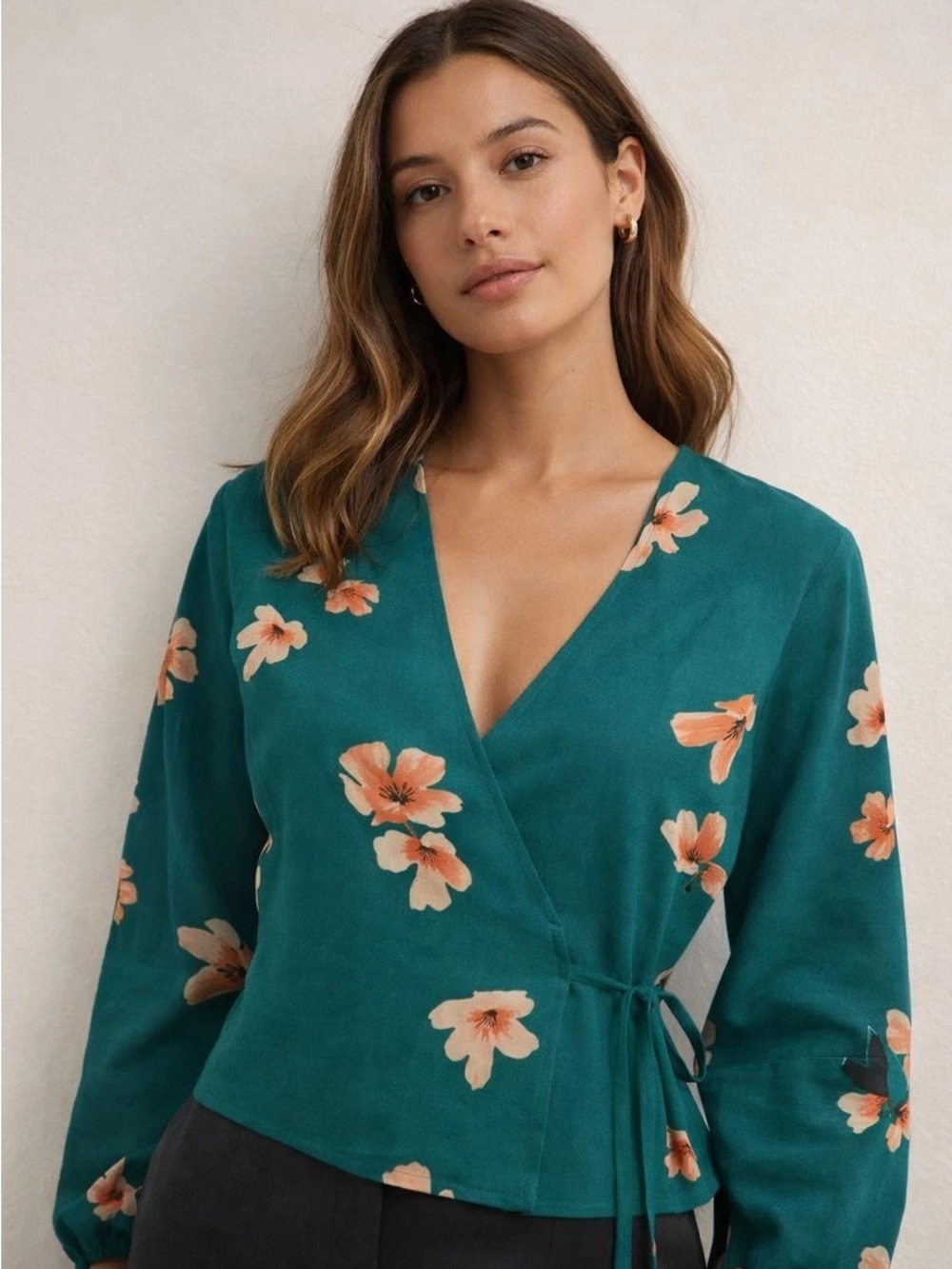 Wilfred Lilia Wrap Blouse in Teal Floral Aritzia